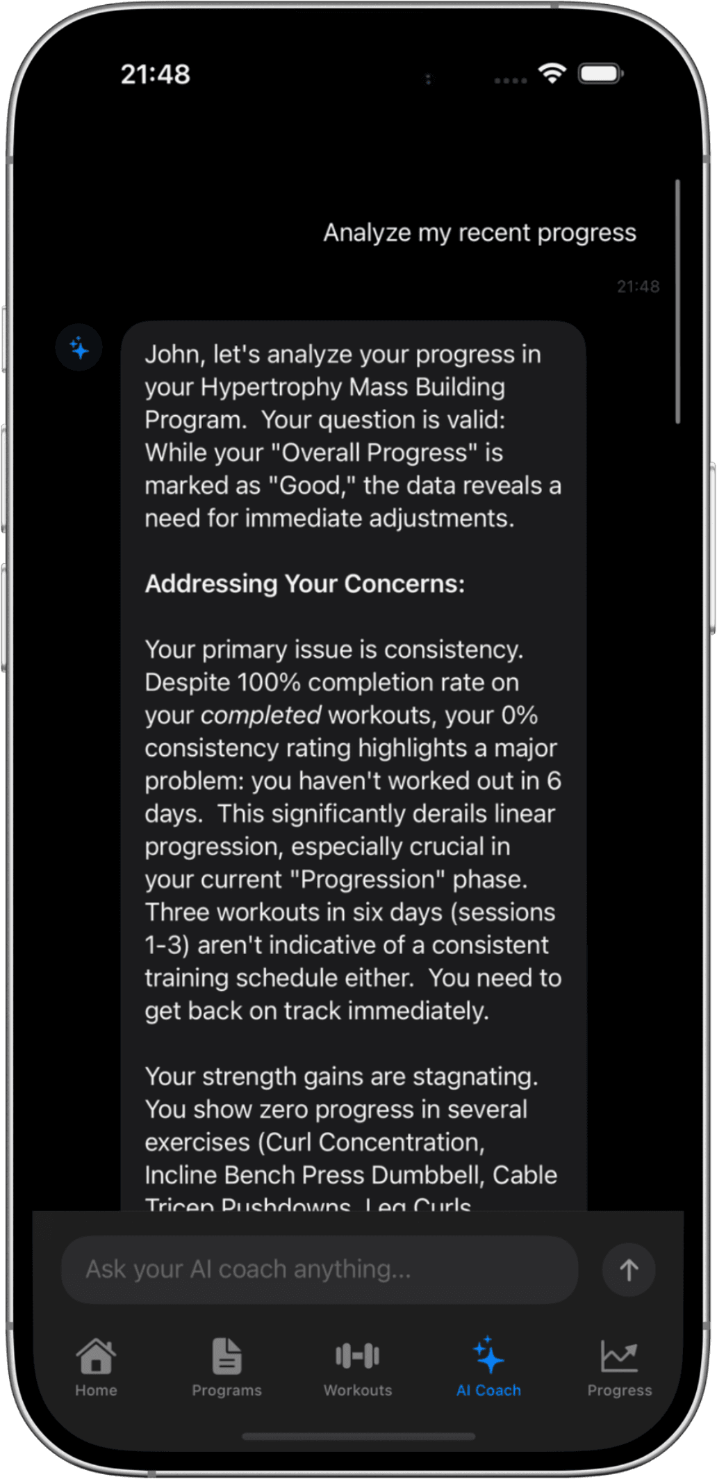 AI coaching assistant mockup