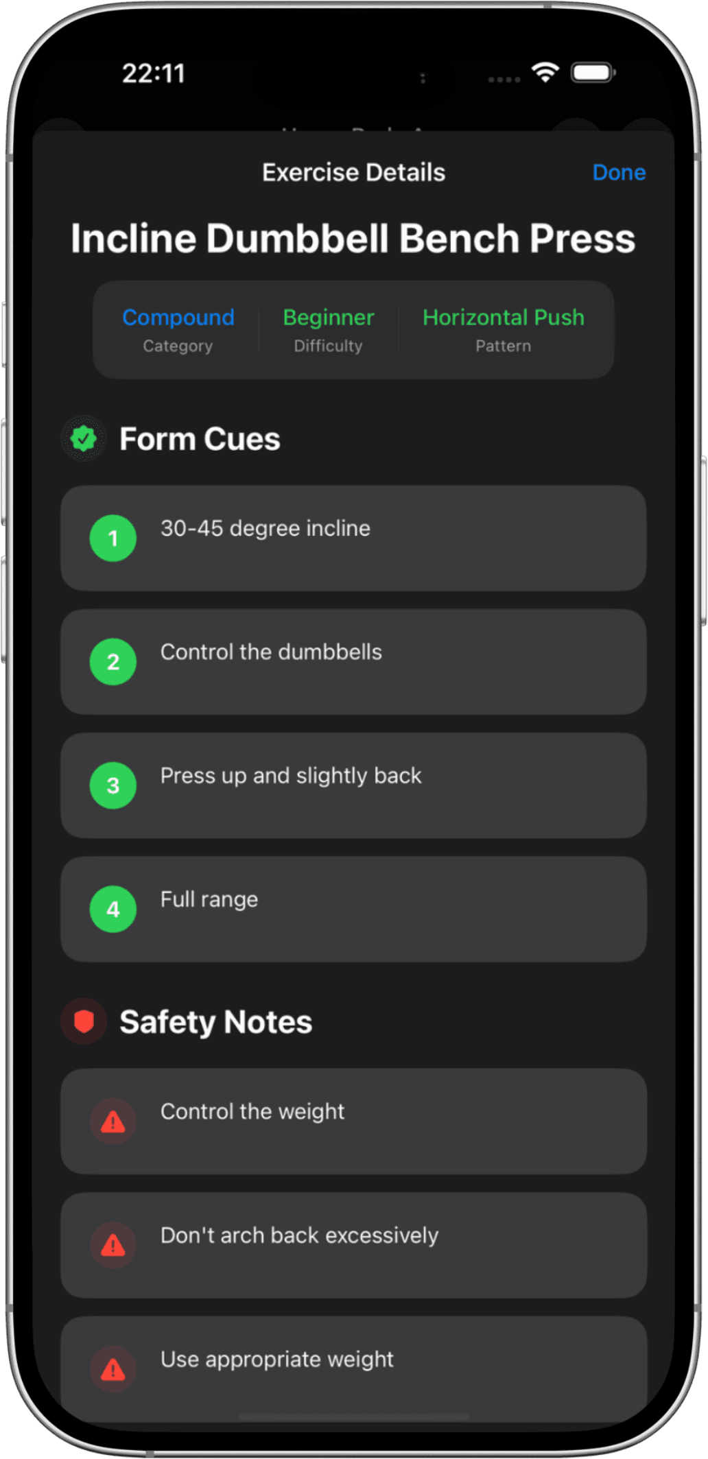 Exercise form cues and safety guidance mockup